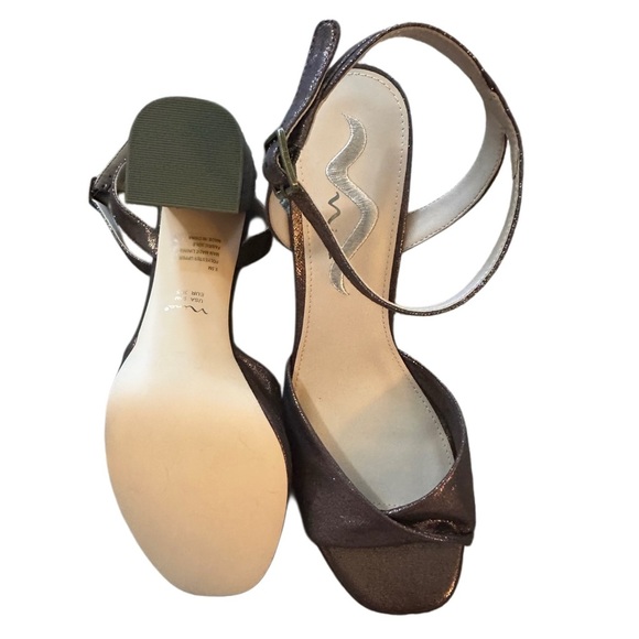 Nina Brown Sparkly Heels with Ankle Strap and Peep-Toe - Picture 3 of 5